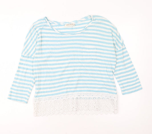 Marks and Spencer Women’s Blue Striped Cropped 3/4 Sleeve T-Shirt Size 12