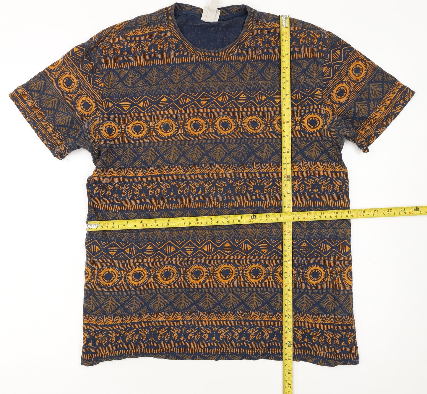 H&M Men’s Blue Aztec Print Cotton Crew Neck T-Shirt Size S