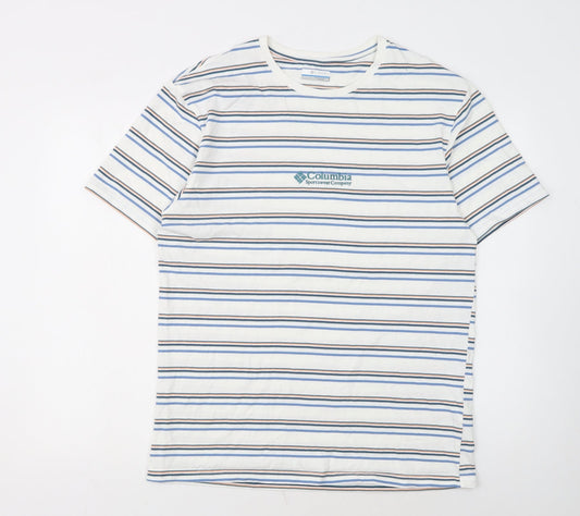 Columbia Men’s White Striped Cotton Crew Neck T-Shirt Size L