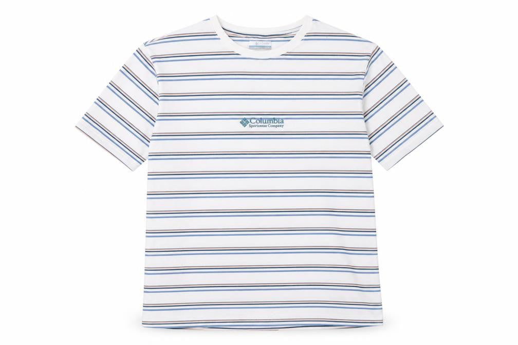 Columbia Men’s White Striped Cotton Crew Neck T-Shirt Size L