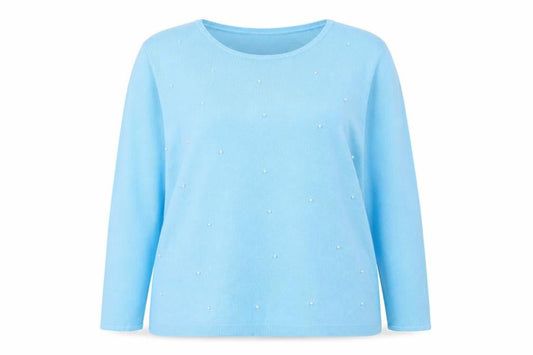Zove Knitwear Women Blue Beaded Crew Neck Acrylic Jumper Size 20