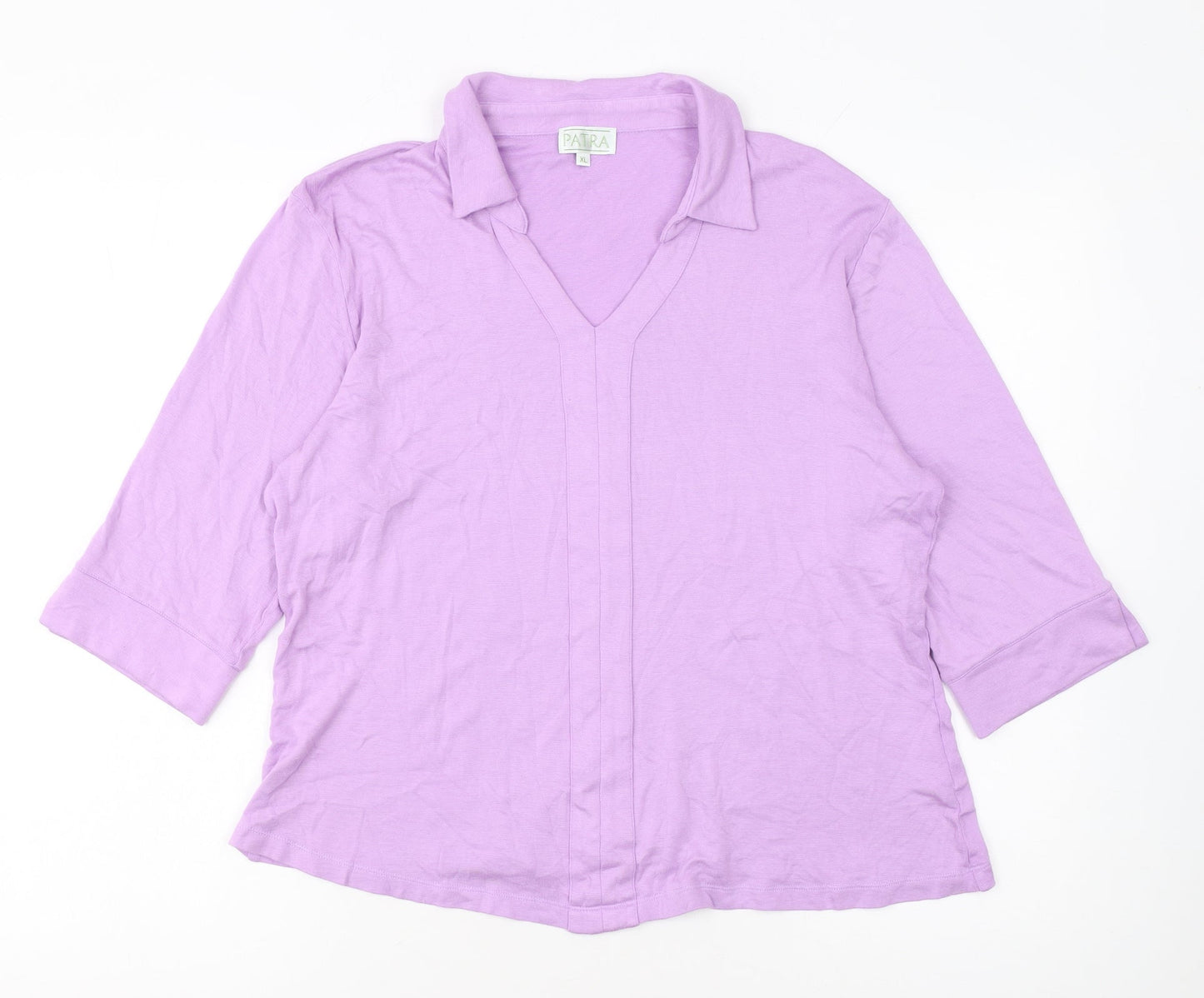 Patra Women’s Purple Bamboo Blend 3/4 Sleeve V-Neck Blouse XL