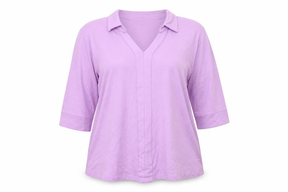 Patra Women’s Purple Bamboo Blend 3/4 Sleeve V-Neck Blouse XL