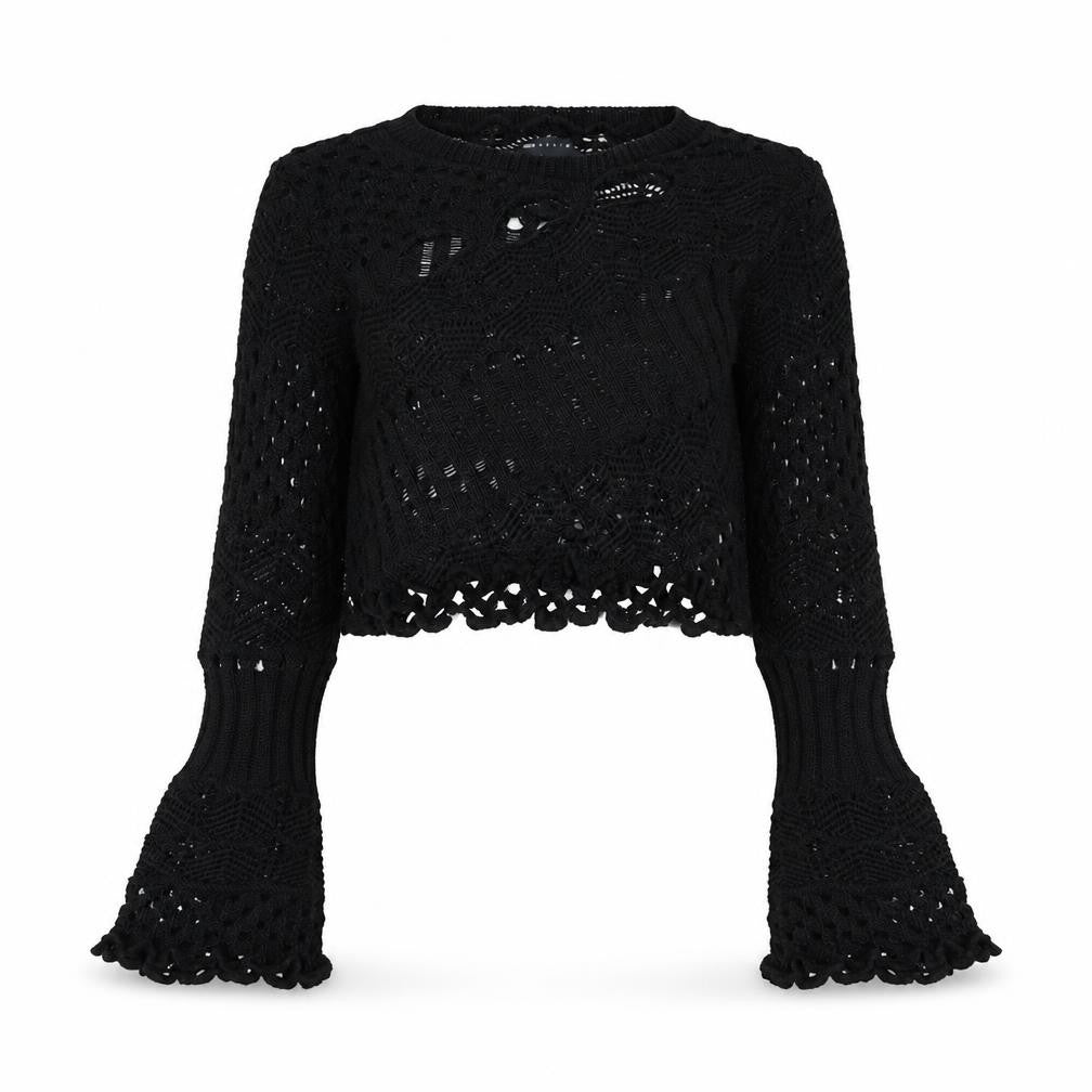 Front view of ASOS DESIGN Women's Black Crochet Long Sleeve jumper, size 8