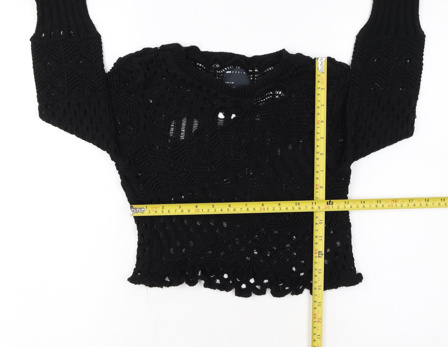 ASOS DESIGN Women's Black Crochet Long Sleeve Pullover Jumper Size 8