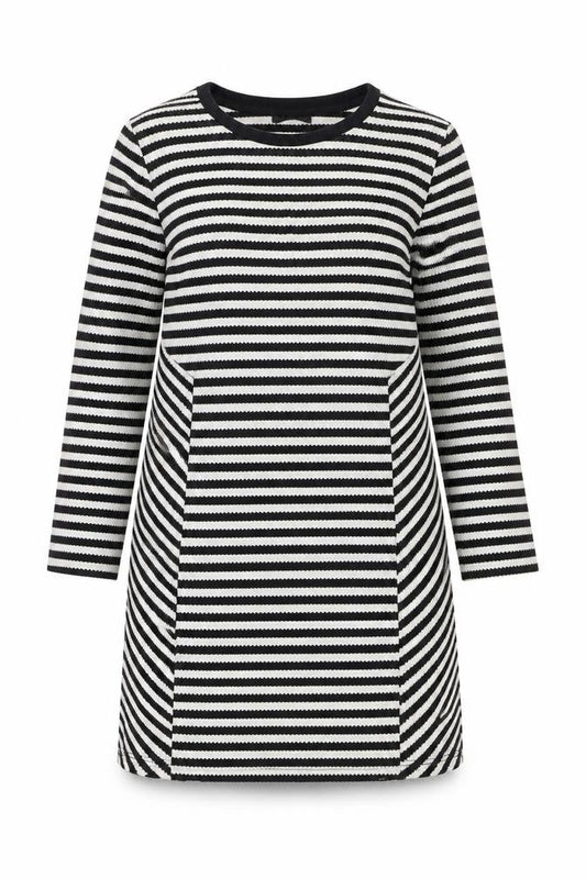 Topshop Women’s Black White Stripe Shift Dress Size 10 Knit Long Sleeve