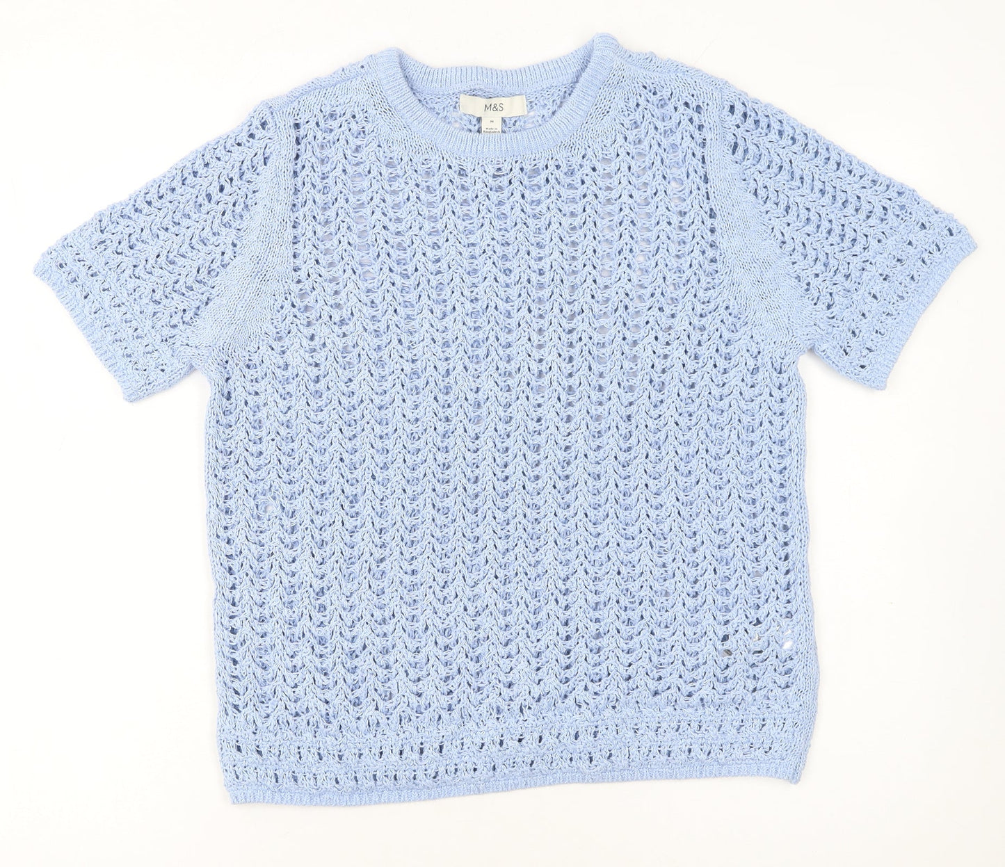 Marks and Spencer Women Blue Knit Cotton Short Sleeve Pullover Jumper M