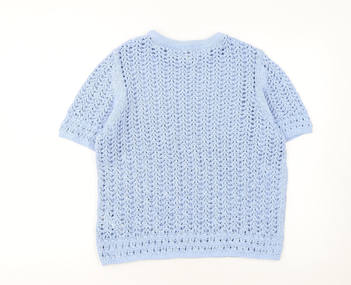 Marks and Spencer Women Blue Knit Cotton Short Sleeve Pullover Jumper M