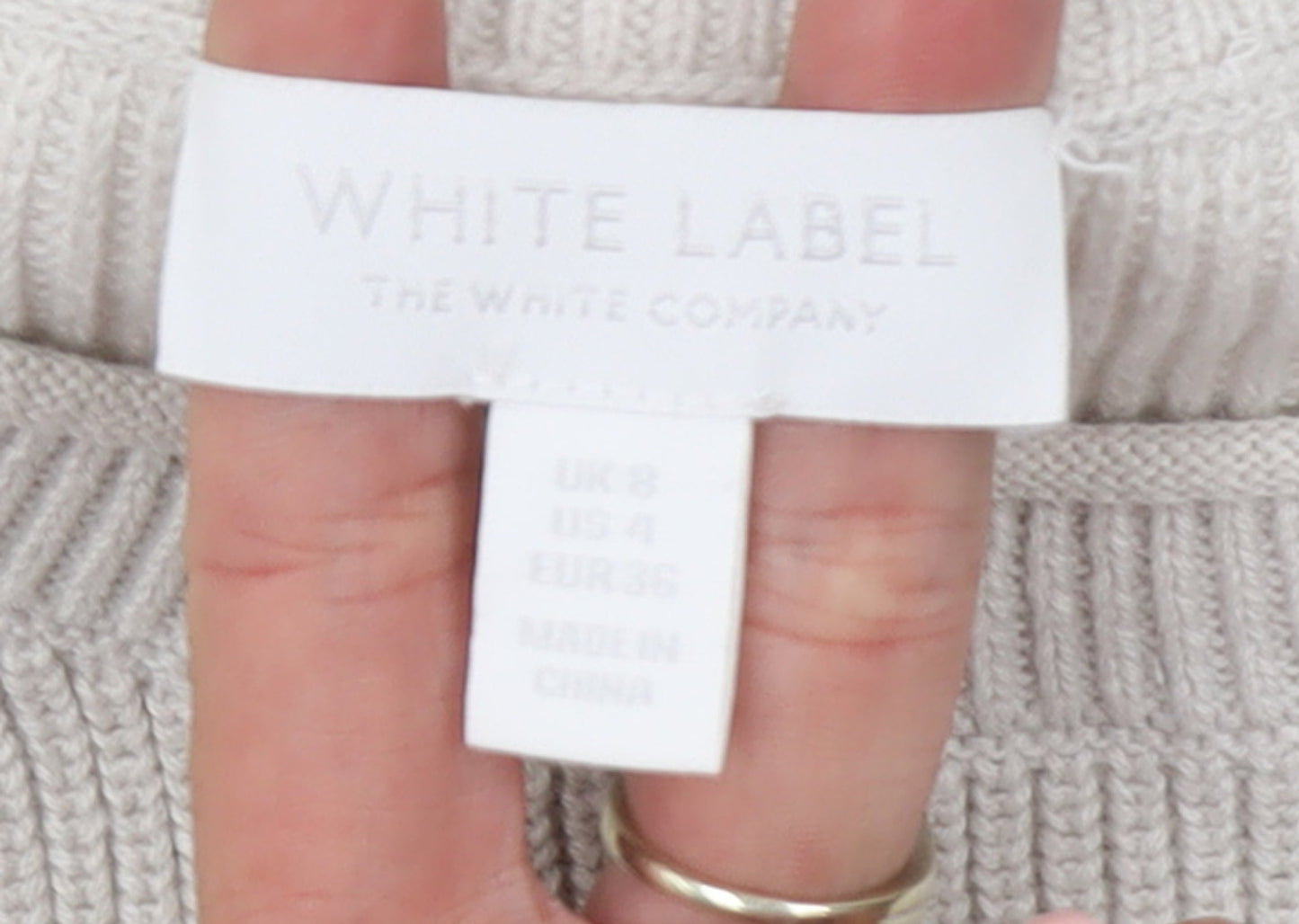 The White Company Women’s Ivory Cotton Crew Neck Jumper Size 8