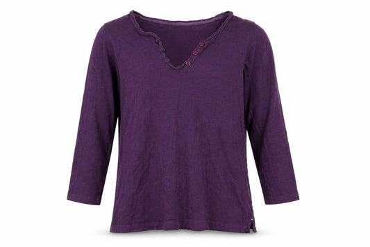 FatFace Women’s Purple 3/4 Sleeve Organic Cotton Henley T-Shirt UK 6