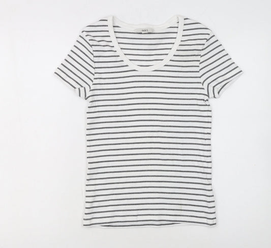 Marks and Spencer Women’s White Striped Cotton T-Shirt Size 10