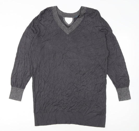 Ruth Langsford Women’s Grey Knit Jumper Dress M V-Neck Long Sleeve