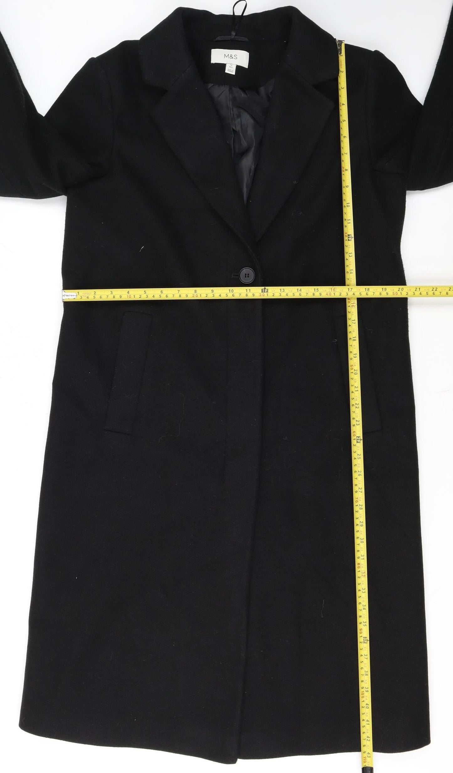 Marks and Spencer Women's Black Long Overcoat Size 12 Regular