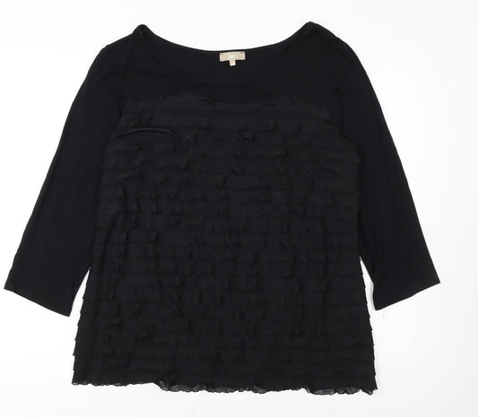 Soon Women Black 3/4 Sleeve Ruffle Tunic Top Size 18