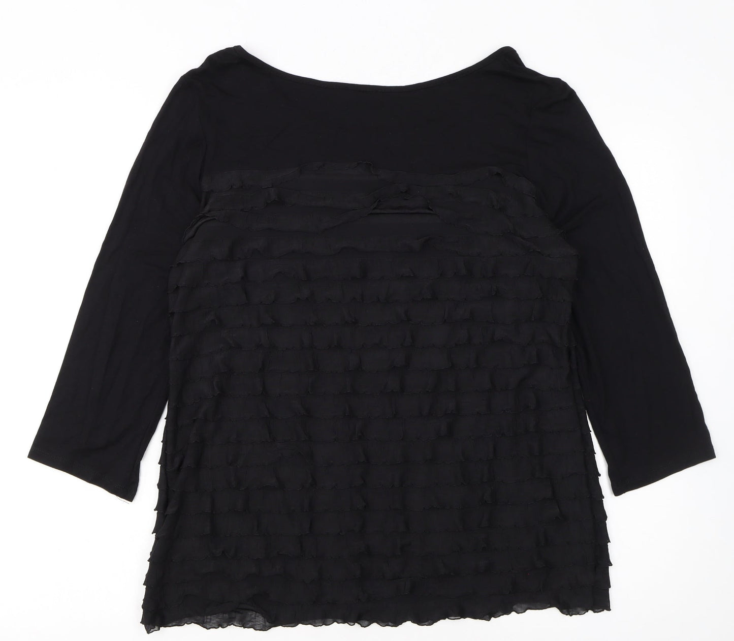 Soon Women Black 3/4 Sleeve Ruffle Tunic Top Size 18