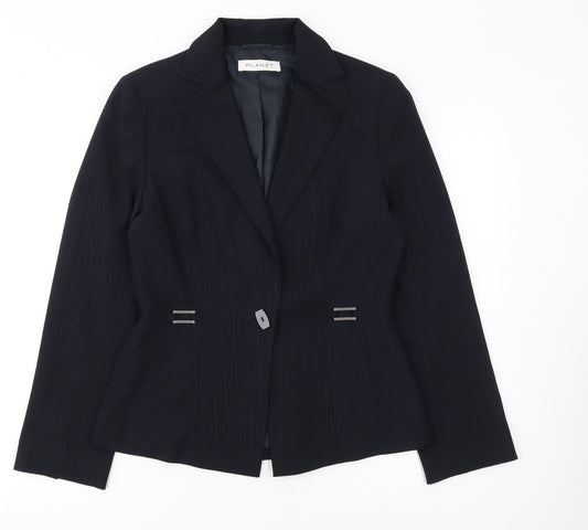 Planet Women's Black Pinstripe Blazer UK 8 Single-Breasted Jacket