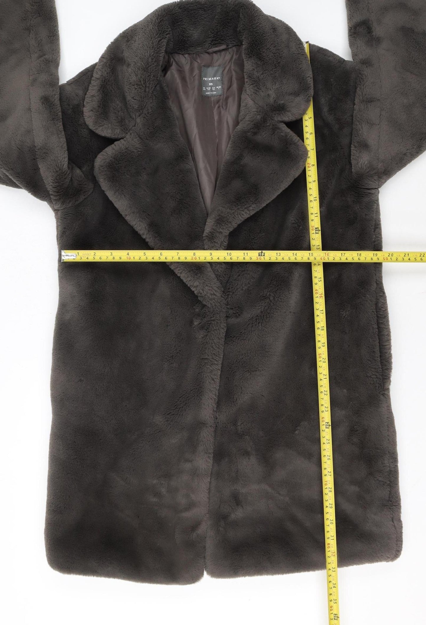 Primark Womens Brown Faux Fur Long Coat XS Winter Overcoat