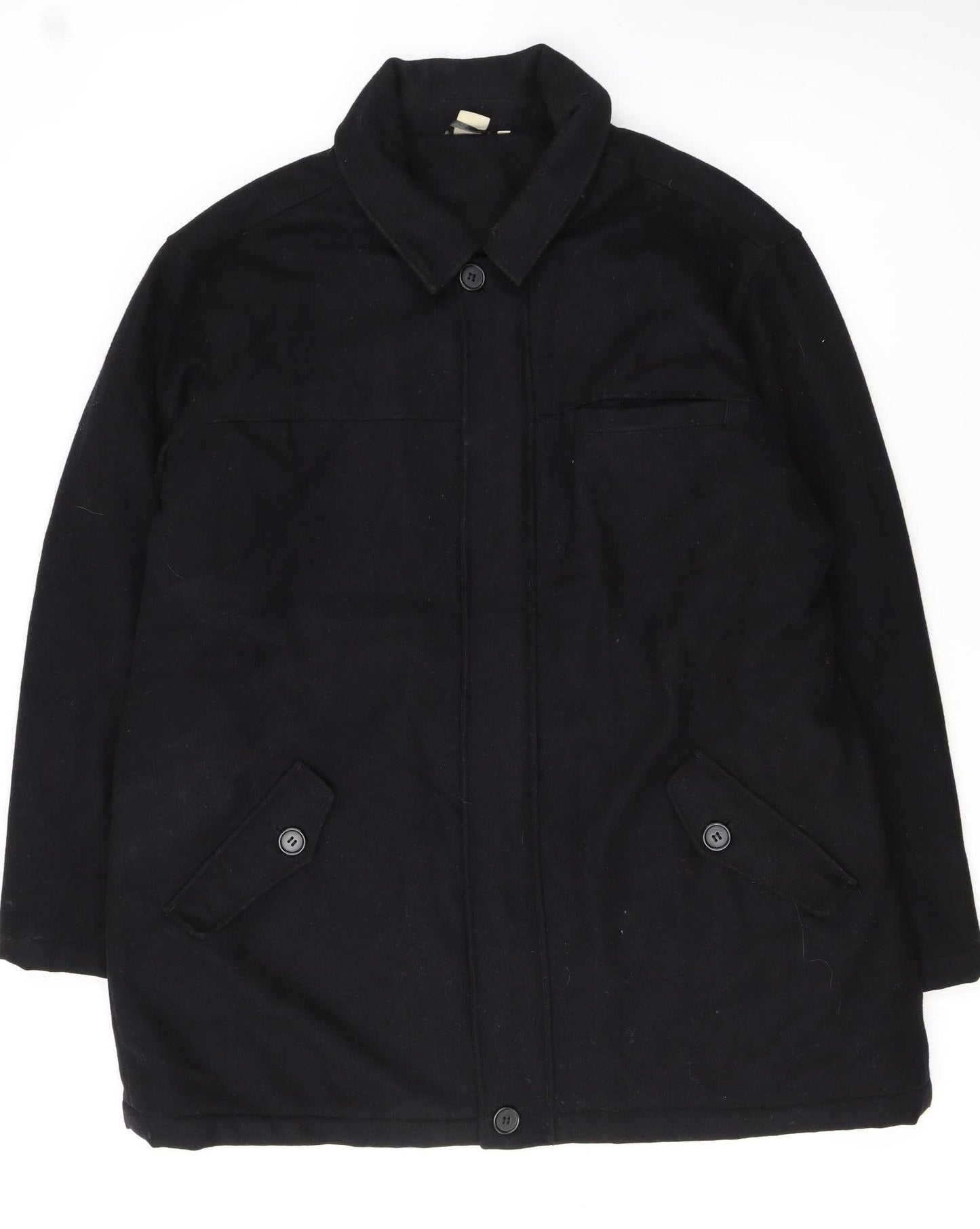 Cotton Traders Men's Black Wool Blend Mid-Length Overcoat 2XL