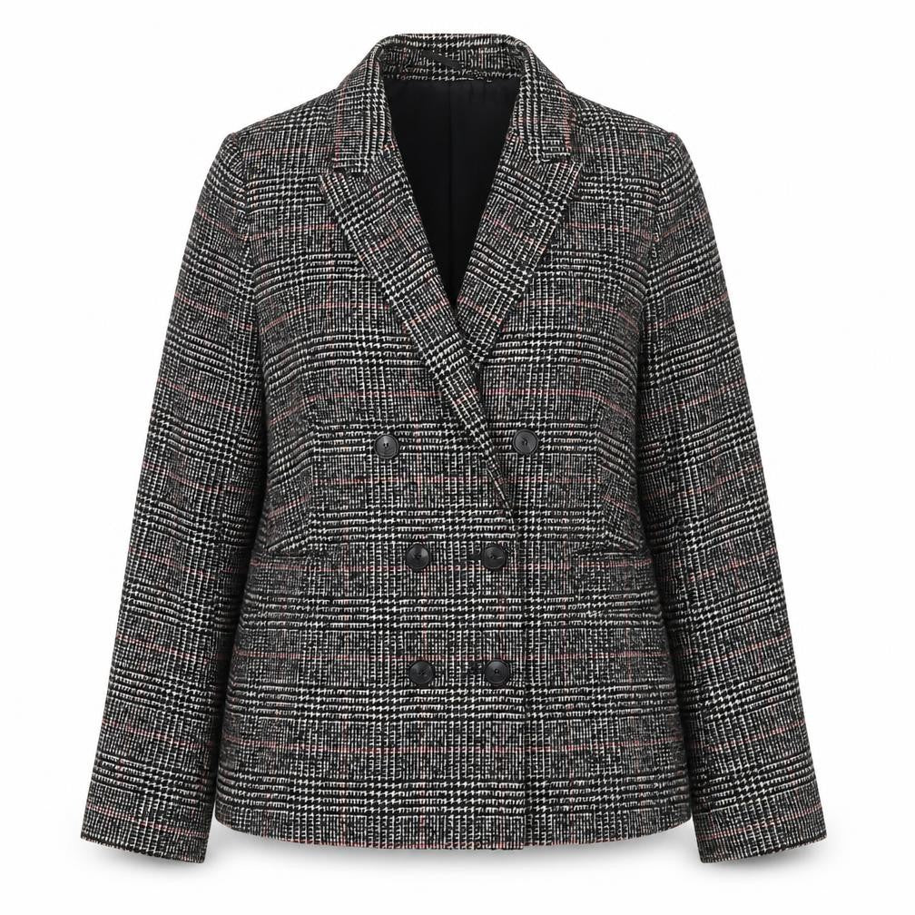 Hobbs Women Black Check Double-Breasted Wool Blazer UK 16