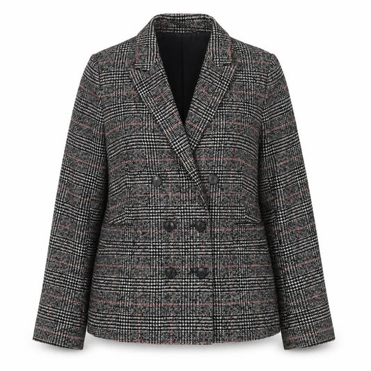 Hobbs Women Black Check Double-Breasted Wool Blazer UK 16