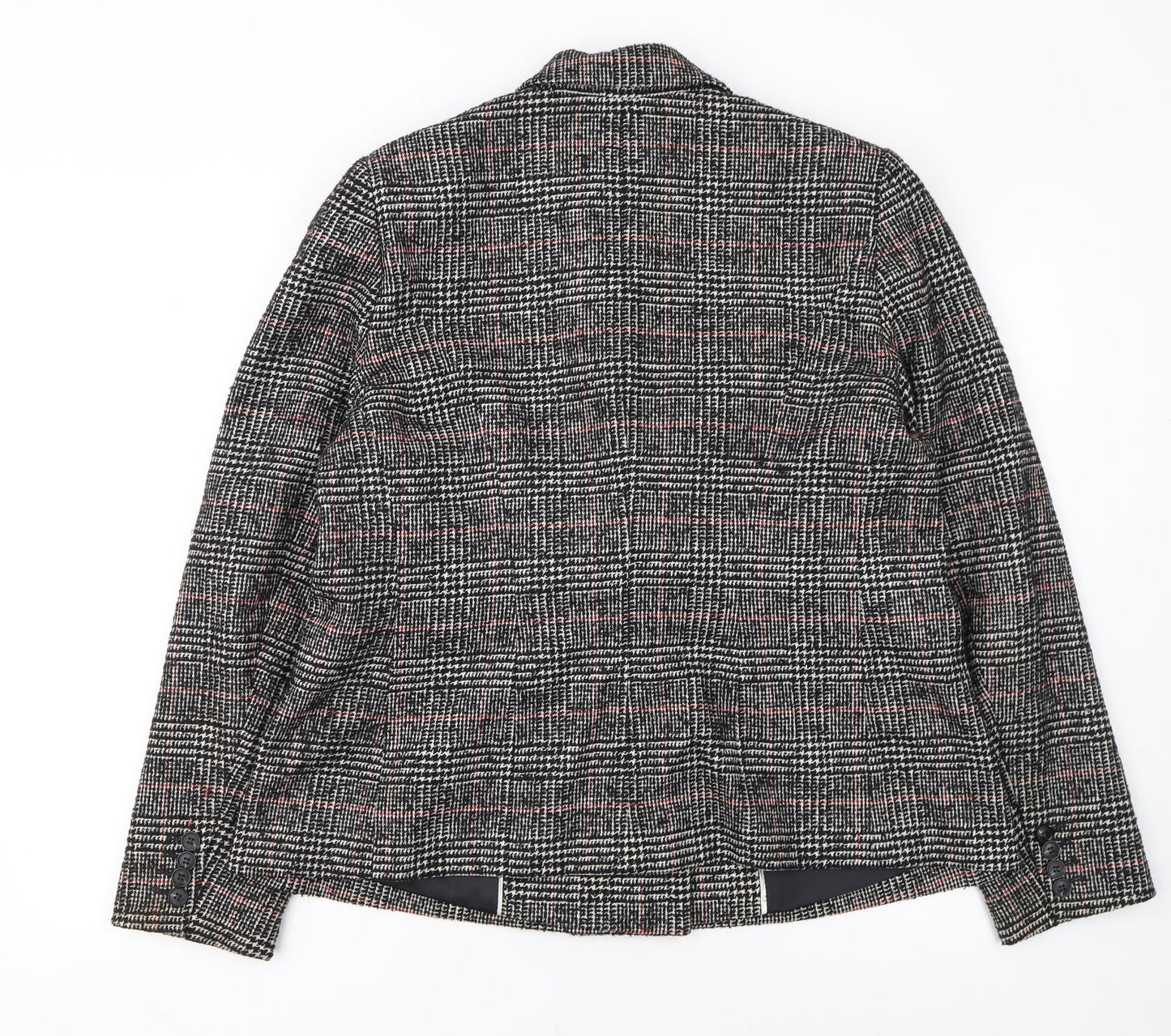 Hobbs Women Black Check Double-Breasted Wool Blazer UK 16