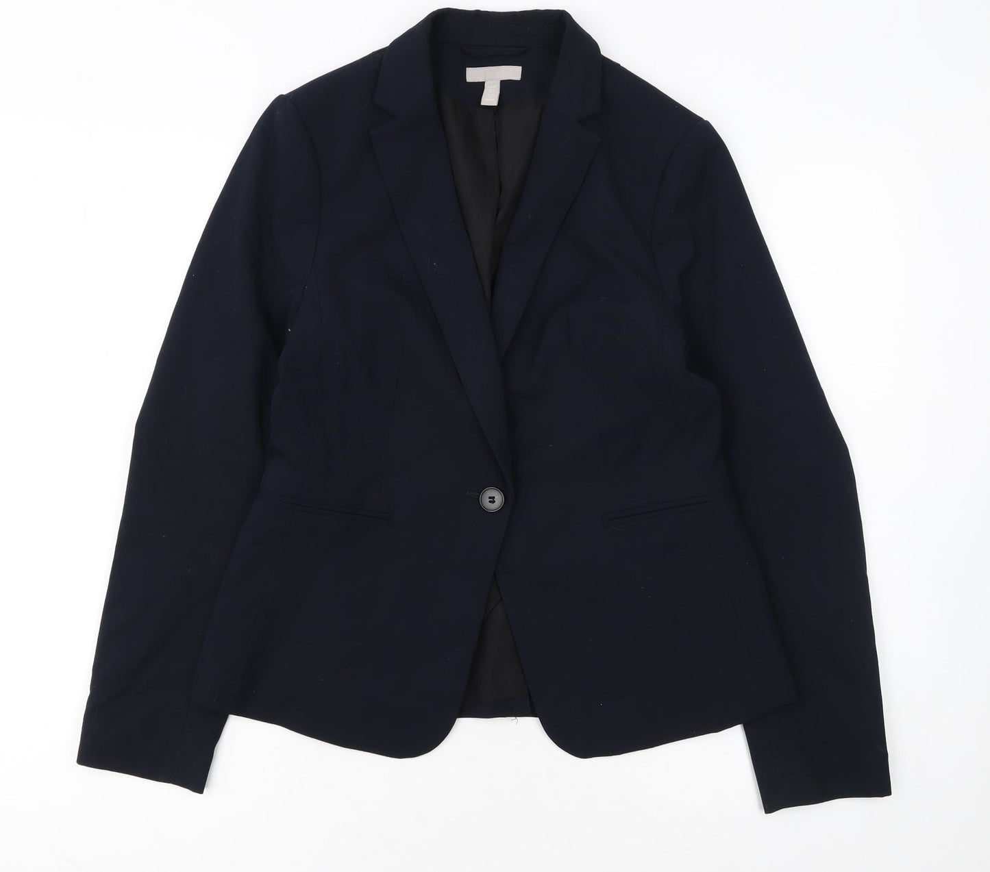 H&M Women Navy Blue Single-Breasted Blazer UK 10 Classic Fit