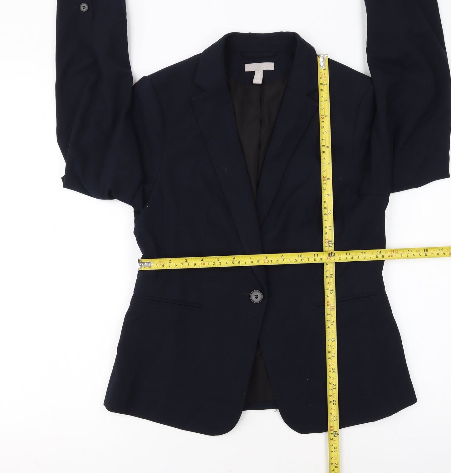 H&M Women Navy Blue Single-Breasted Blazer UK 10 Classic Fit