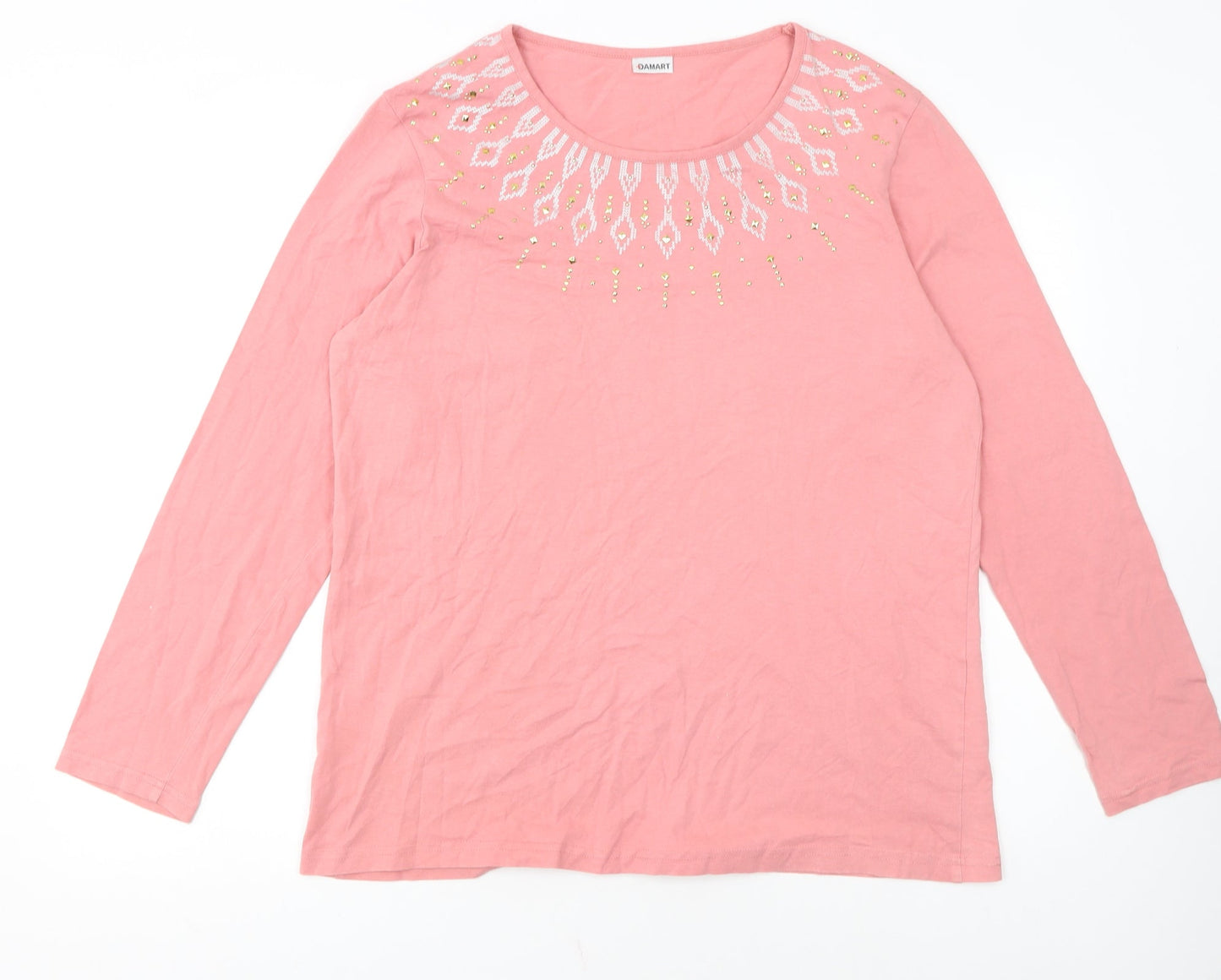 Damart Women Pink Long Sleeve Cotton Jersey Beaded T-Shirt Size 18/20