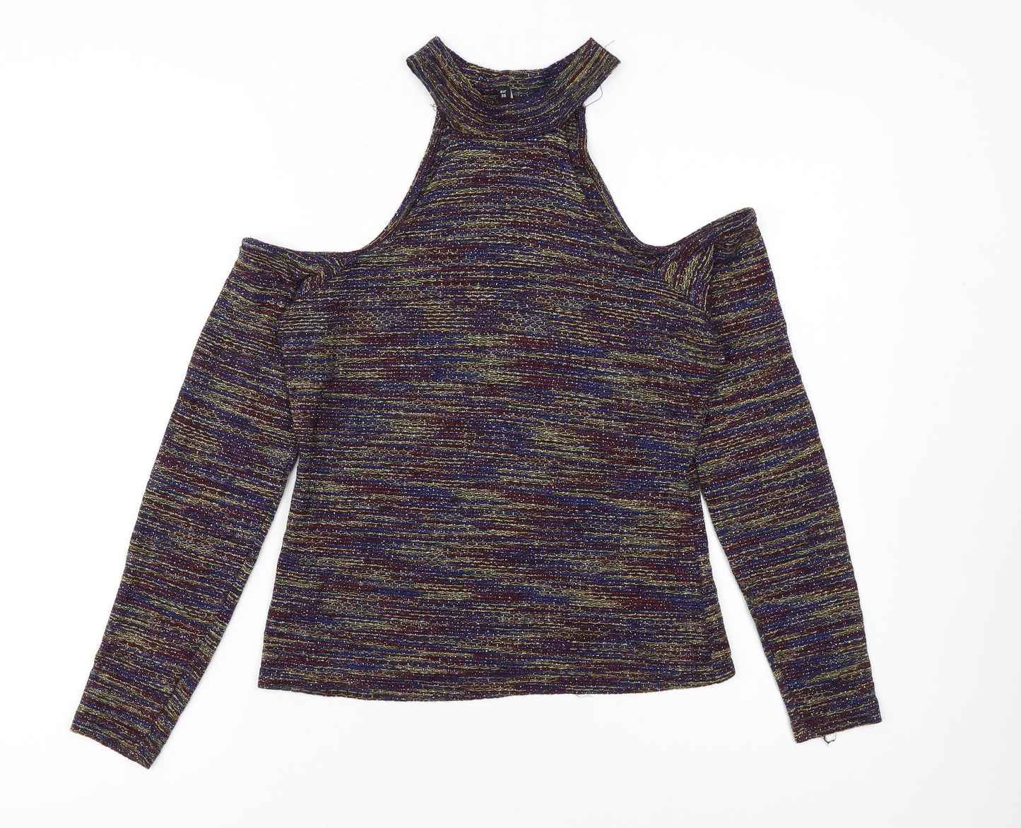 River Island Women's Multicoloured Glitter Cold Shoulder Top UK 10