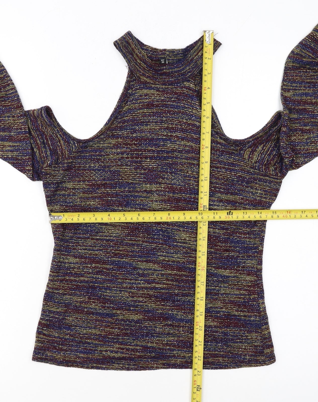River Island Women's Multicoloured Glitter Cold Shoulder Top UK 10