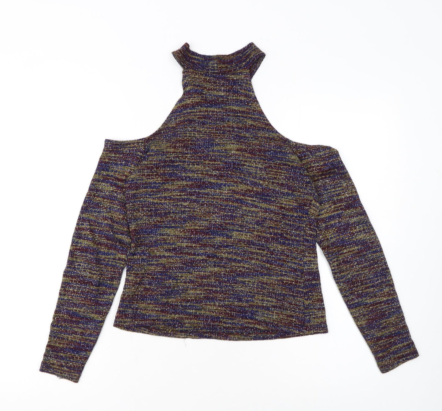 River Island Women's Multicoloured Glitter Cold Shoulder Top UK 10