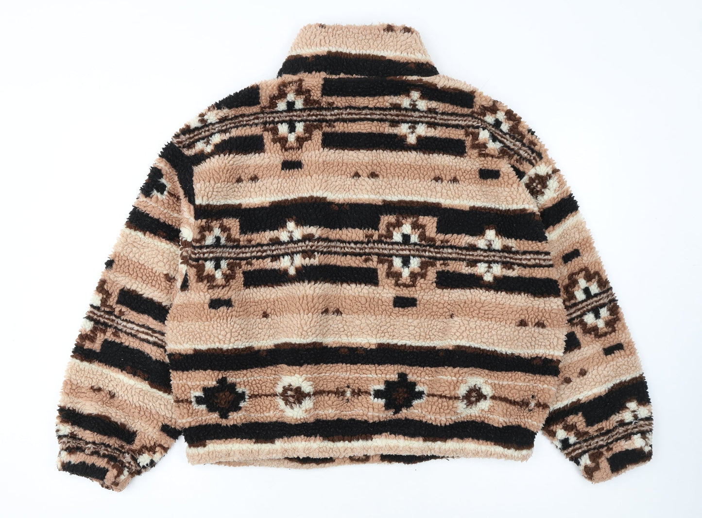 ONLY Women Beige Fleece Pullover Hoodie L Geometric Pattern