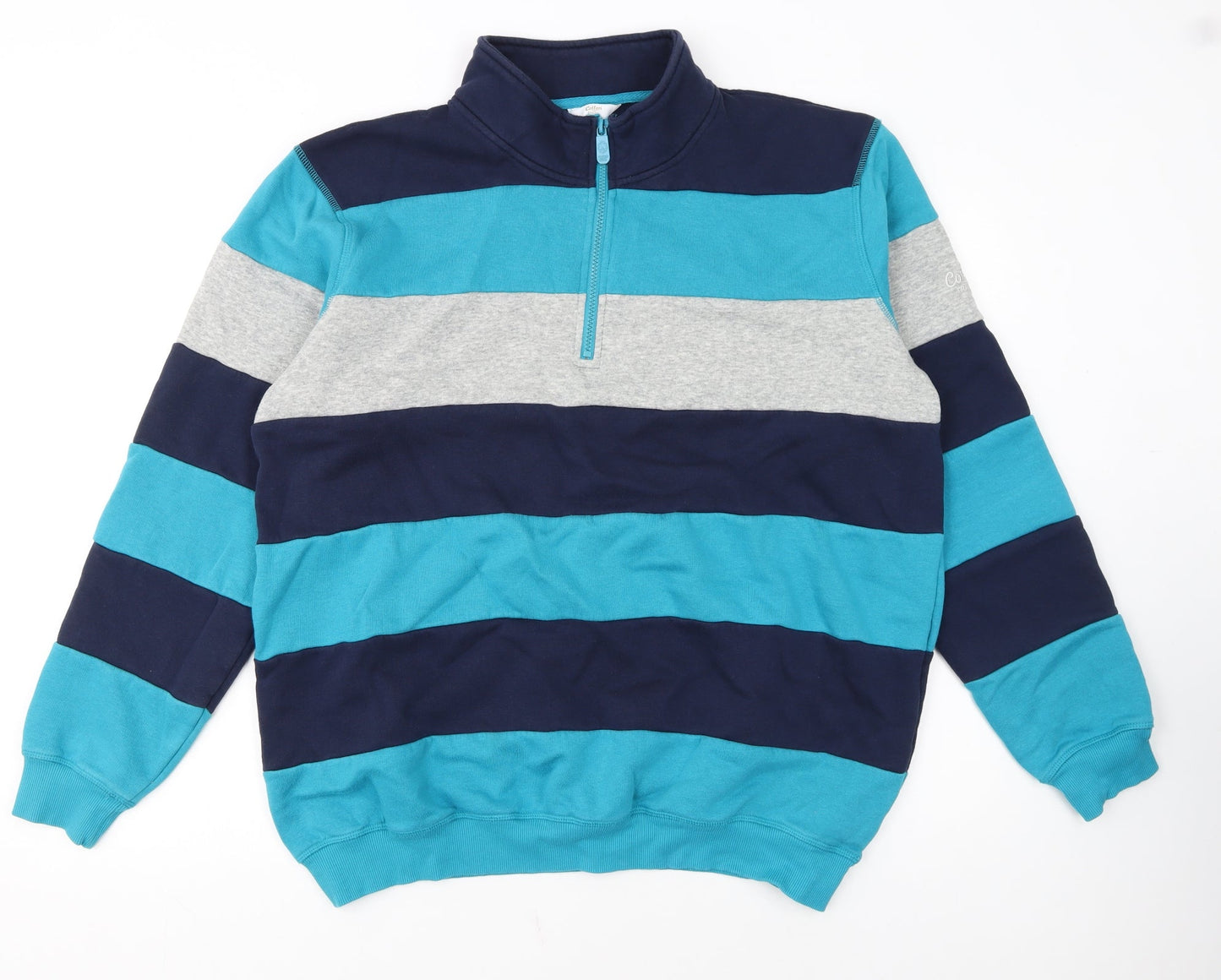 Cotton Traders Men's Blue Striped 1/4 Zip Sweatshirt XL