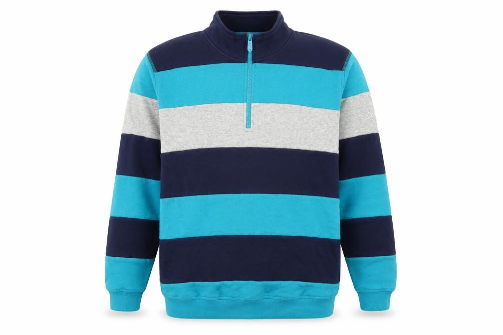 Cotton Traders Men's Blue Striped 1/4 Zip Sweatshirt XL