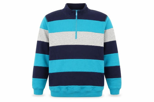 Cotton Traders Men's Blue Striped 1/4 Zip Sweatshirt XL