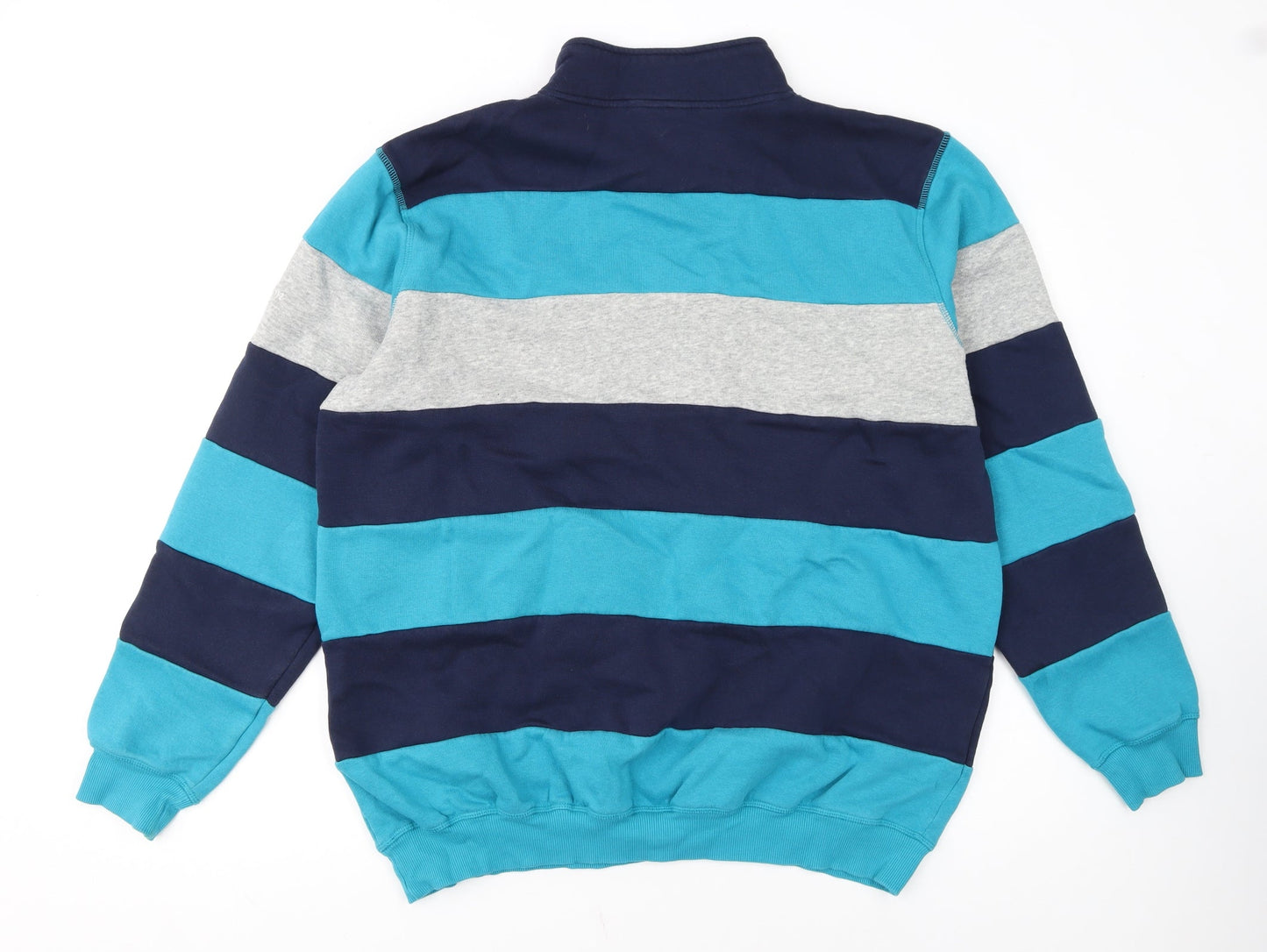 Cotton Traders Men's Blue Striped 1/4 Zip Sweatshirt XL