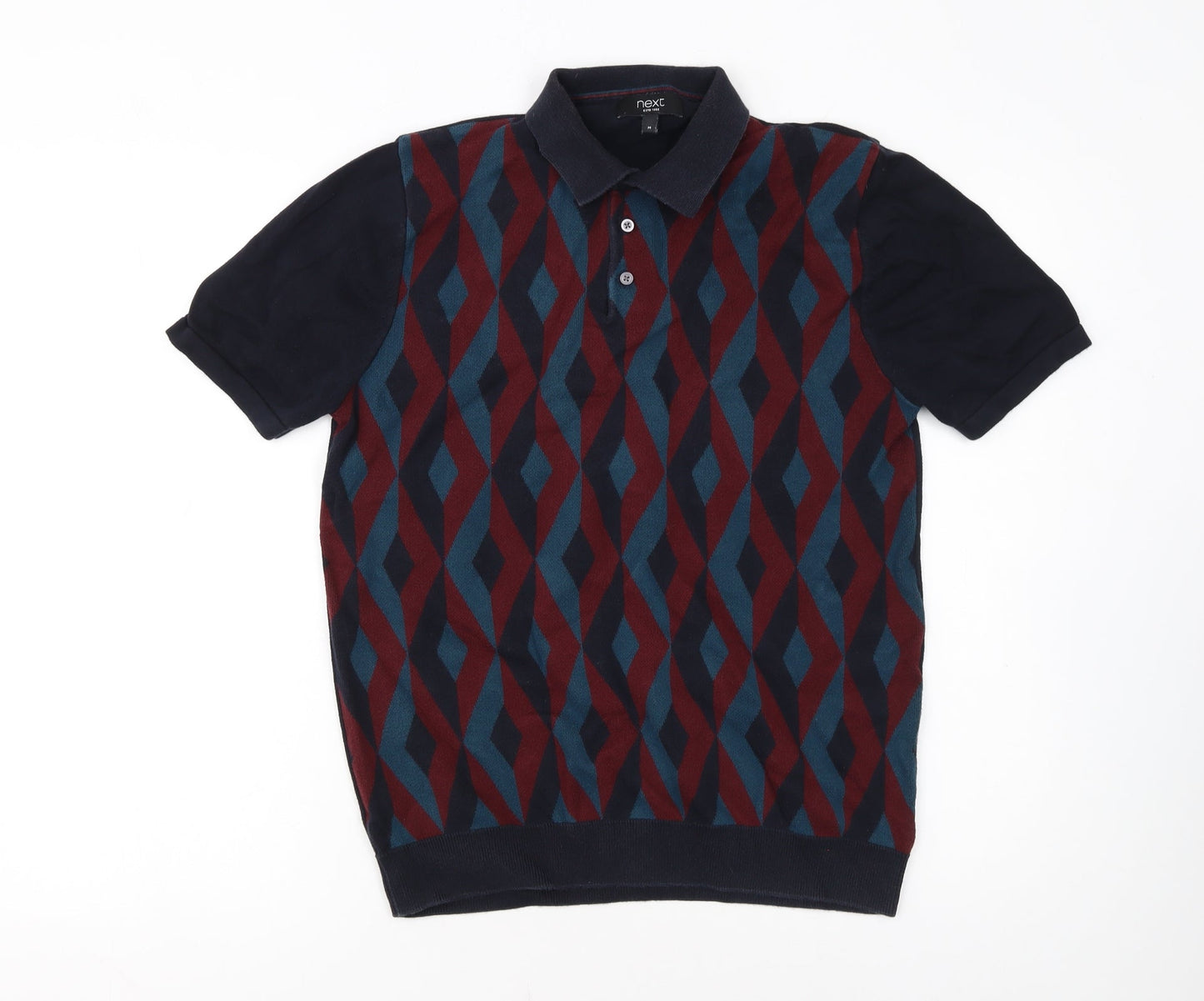 Next Men's Multicoloured Geometric Cotton Polo Shirt Size M