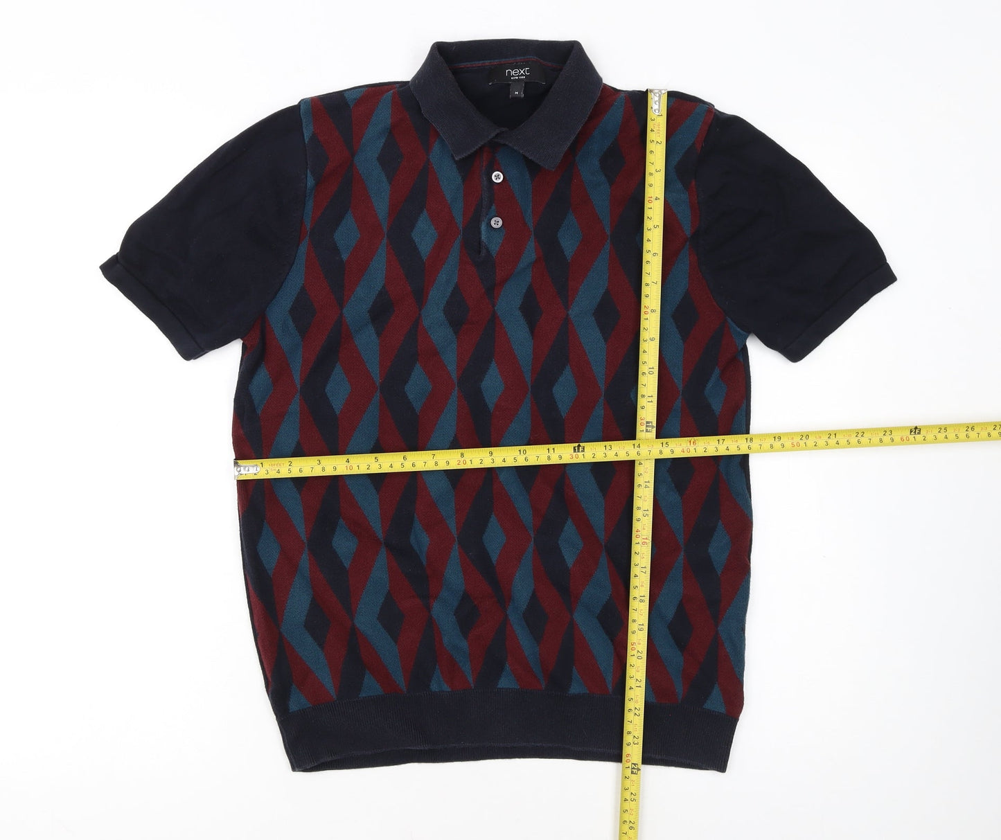 Next Men's Multicoloured Geometric Cotton Polo Shirt Size M