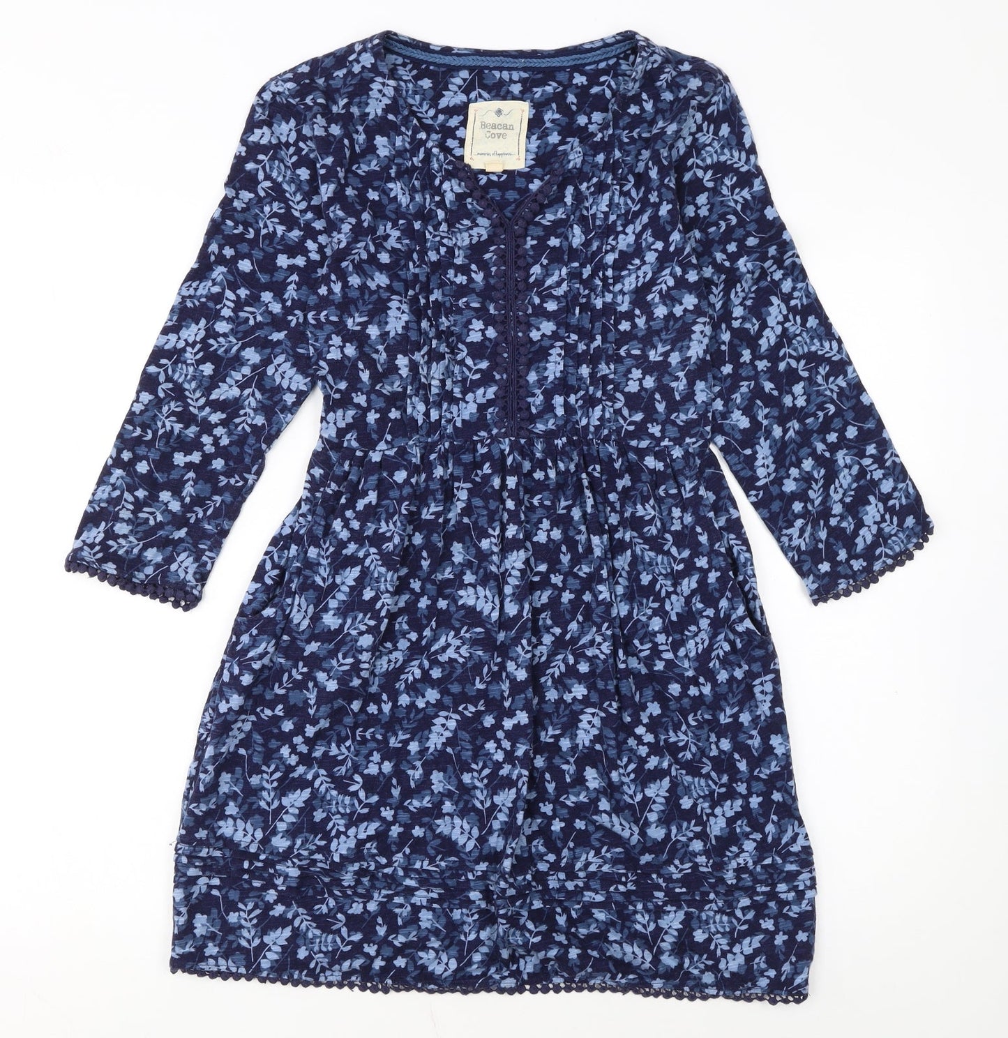 Beacan Cove Women's Blue Floral Cotton Knee Length Shift Dress XS