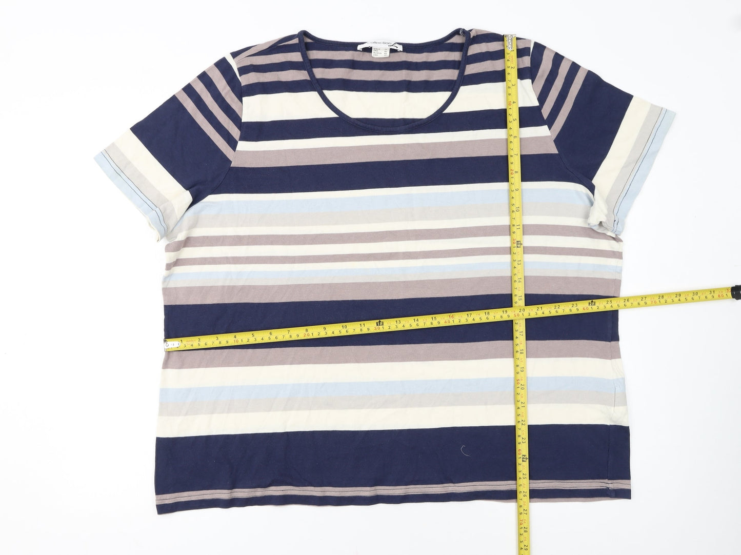 Collection L Women's Multicoloured Stripe T-Shirt Size 28 Cotton Modal