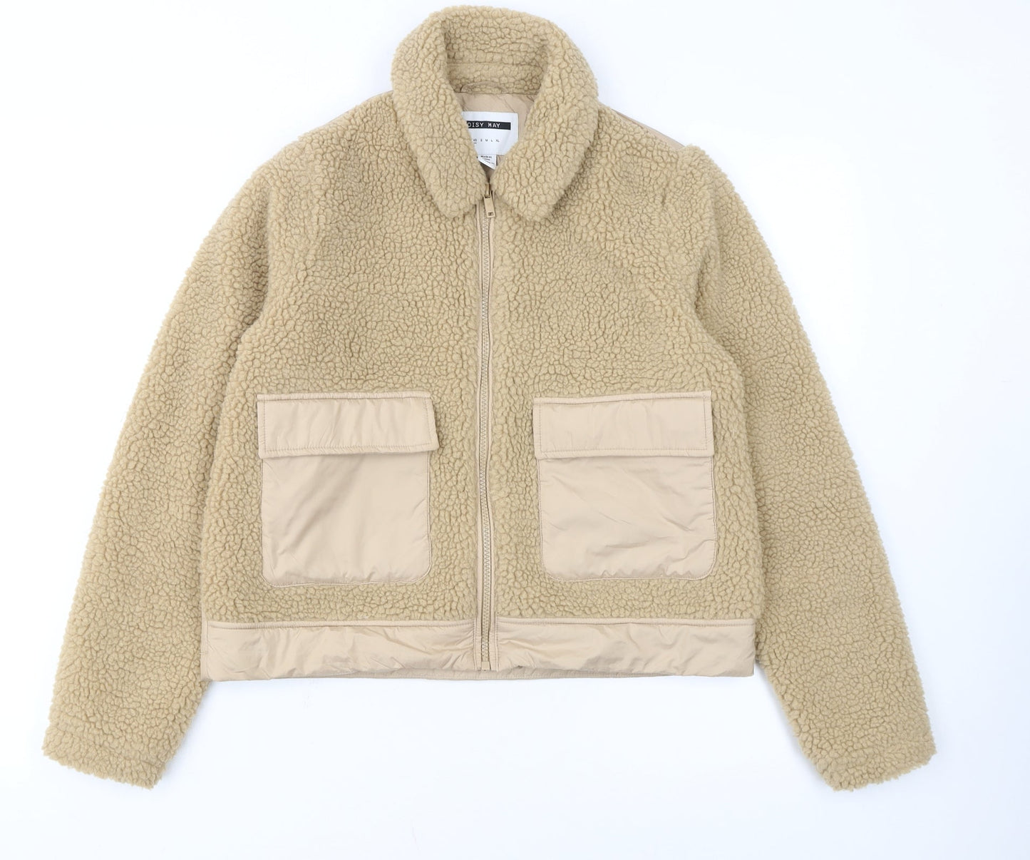Noisy May Women's Beige Fleece Bomber Jacket XS