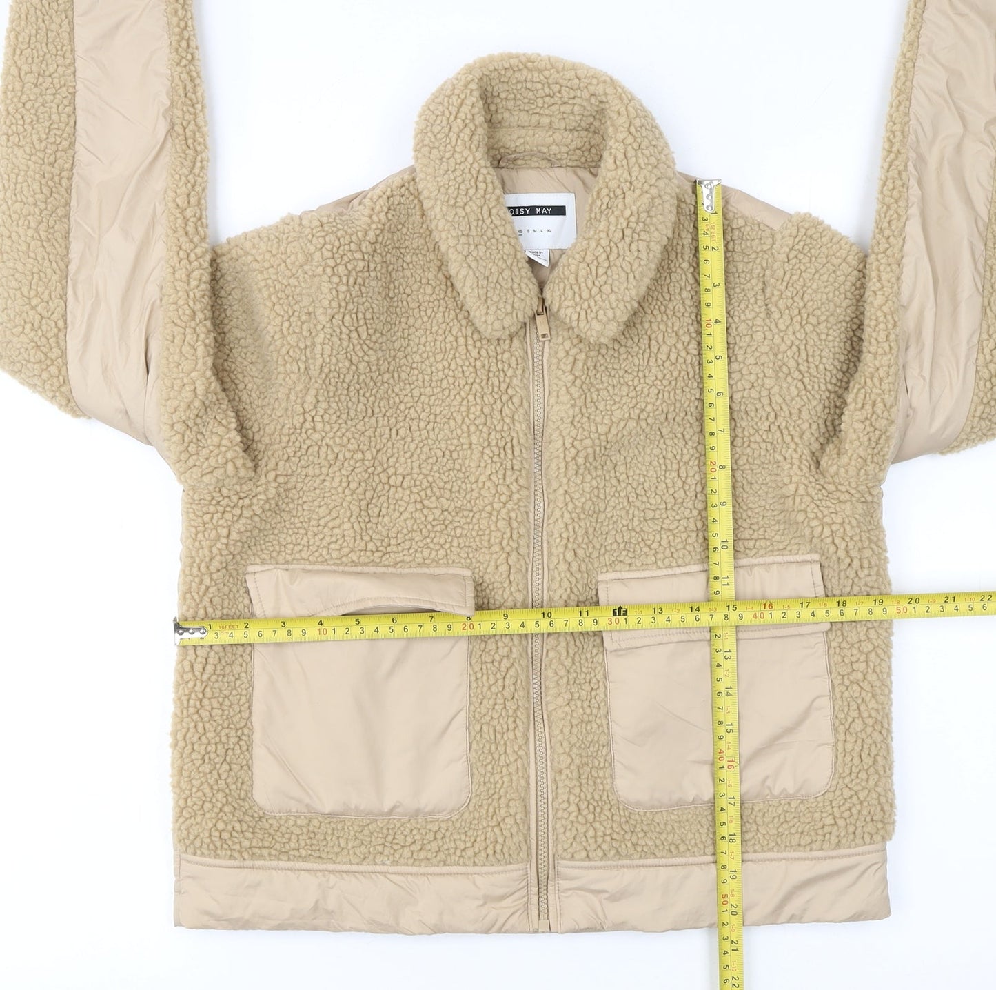 Noisy May Women's Beige Fleece Bomber Jacket XS