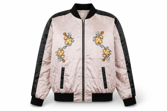 Oober Swank Womens Pink Black Embroidered Bomber Jacket Size L