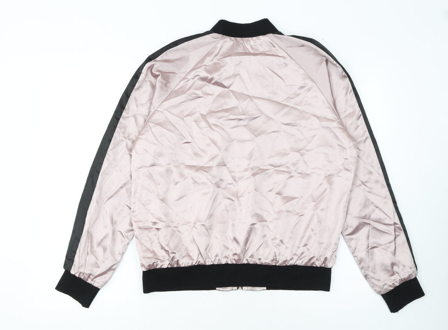 Oober Swank Womens Pink Black Embroidered Bomber Jacket Size L