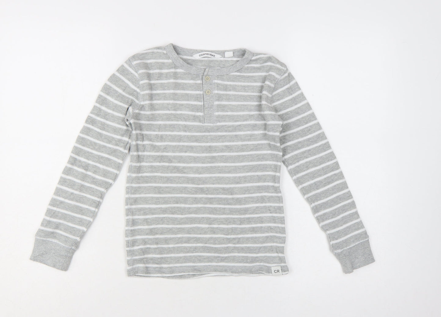Country Road Boys Grey Striped Long Sleeve Henley T-Shirt Size 8 Years