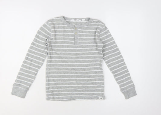 Country Road Boys Grey Striped Long Sleeve Henley T-Shirt Size 8 Years