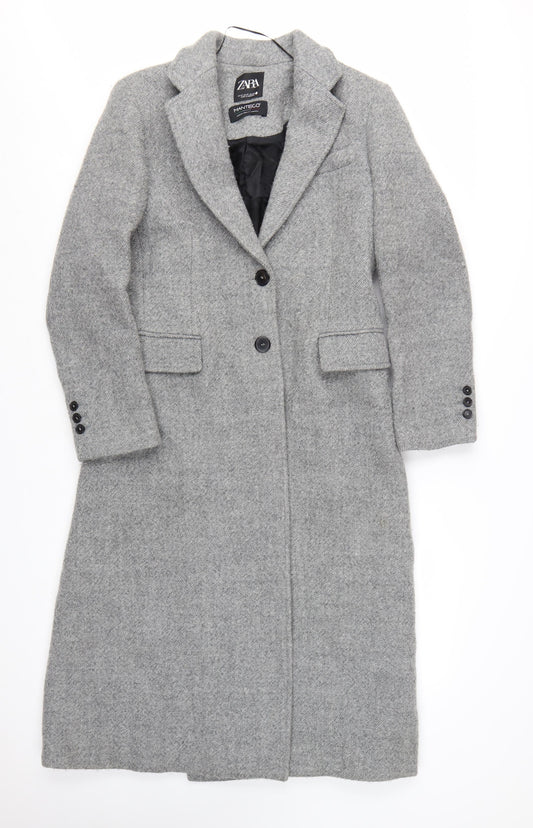 Zara Women Grey Wool Blend Long Overcoat Size 12 Classic Style