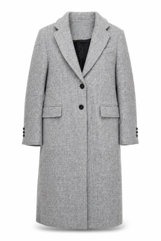 Zara Women Grey Wool Blend Long Overcoat Size 12 Classic Style