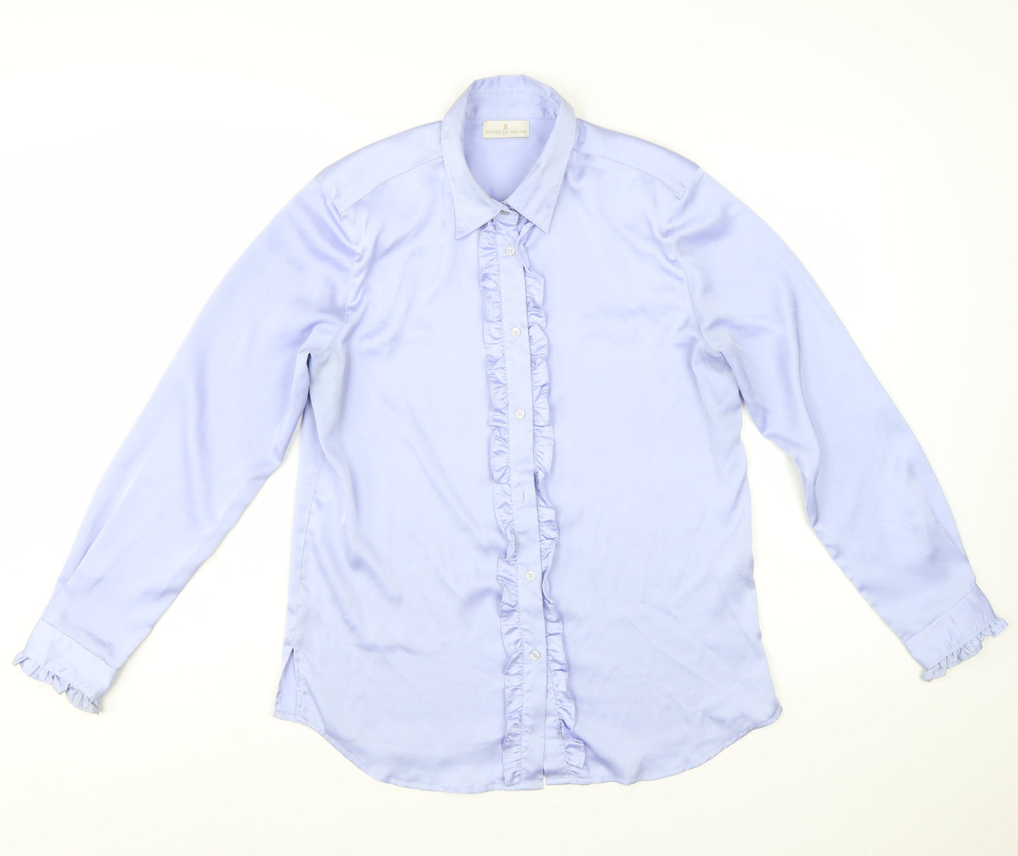 House of Bruar Women’s Blue Ruffle Long Sleeve Blouse Size 12
