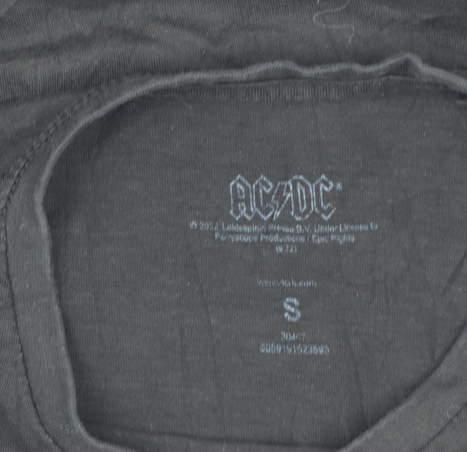 AC/DC Women's Black Leopard Print Logo Band T-Shirt Size S